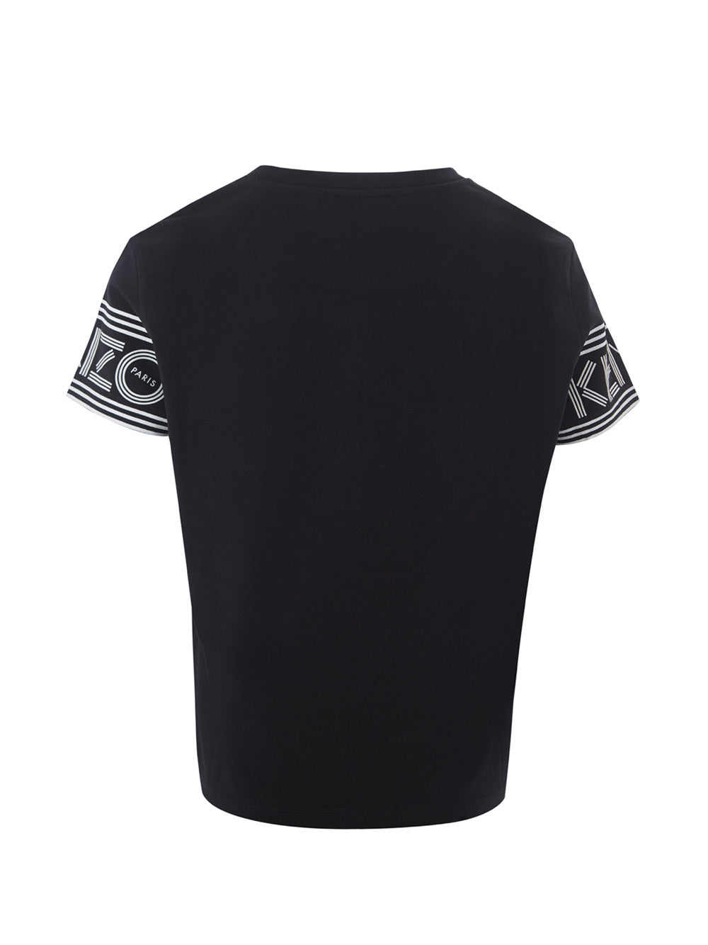 Schwarzes T-Shirt aus Baumwolle mit kontrastierendem Logo auf den Ärmeln
