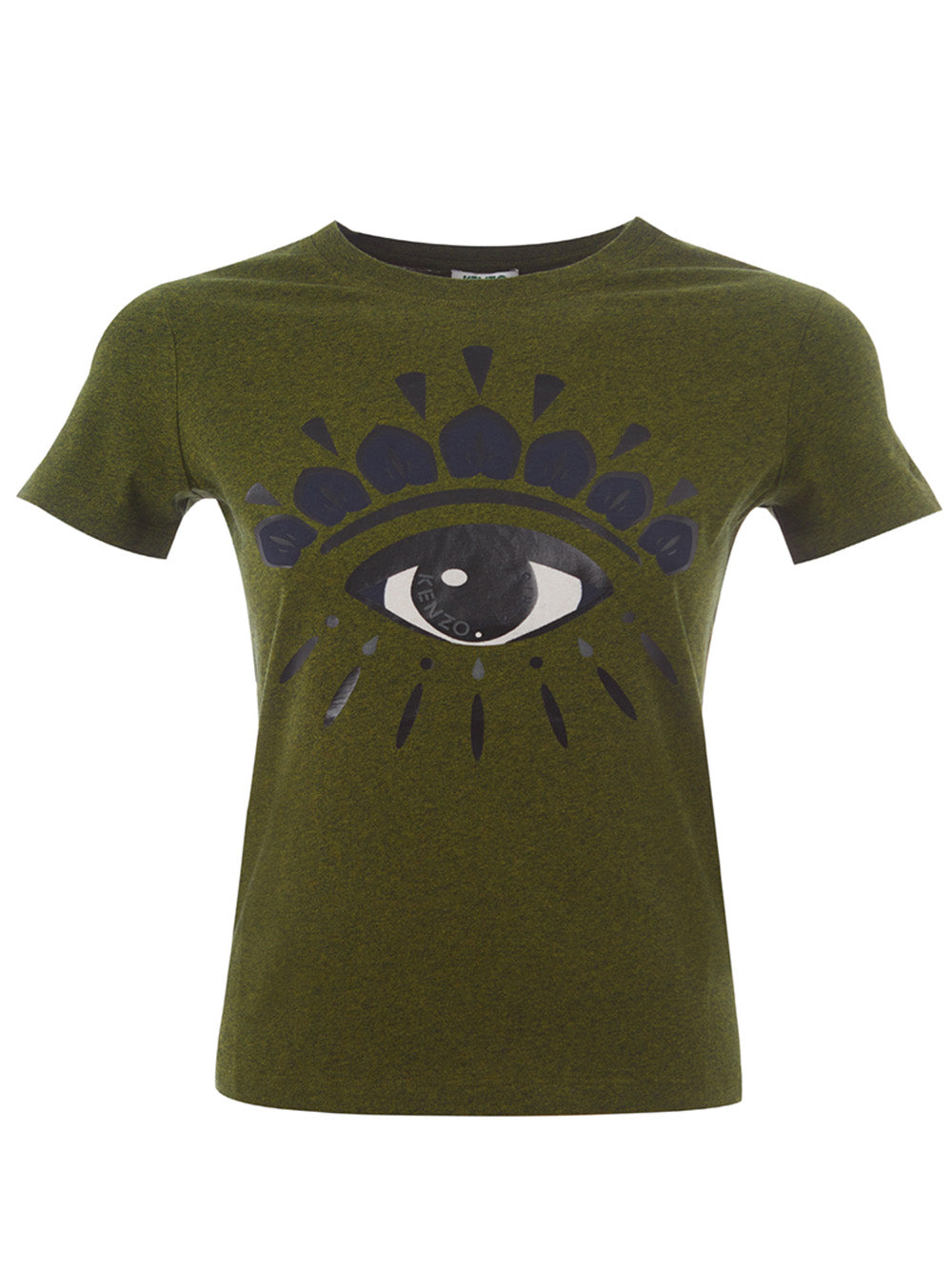 Grünes T-Shirt aus Baumwolle mit kontrastierendem Augendruck auf der Vorderseite