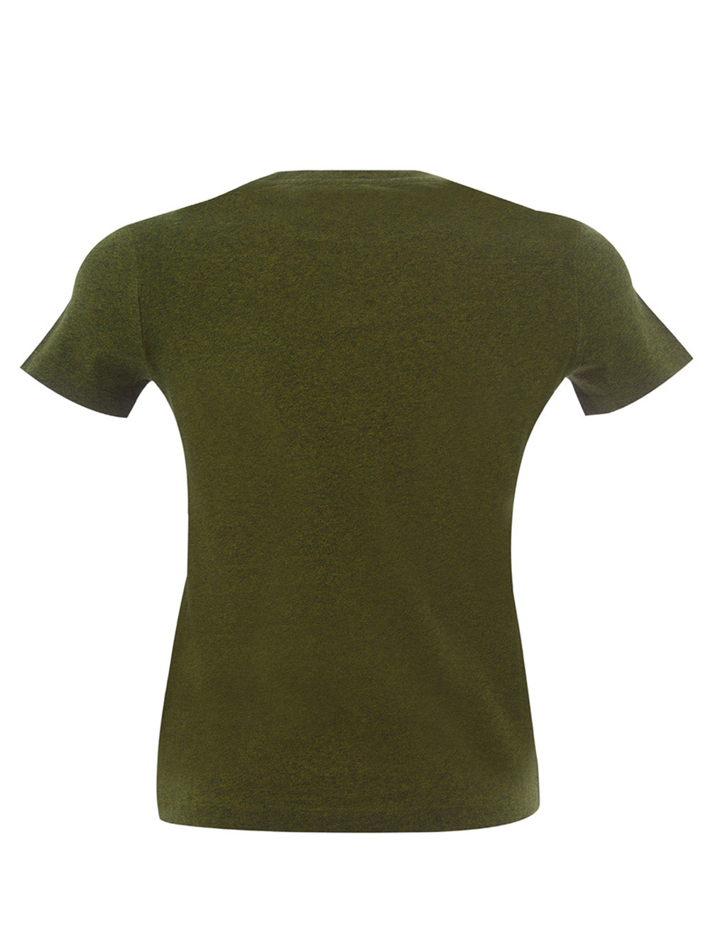 Grünes T-Shirt aus Baumwolle mit kontrastierendem Augendruck auf der Vorderseite