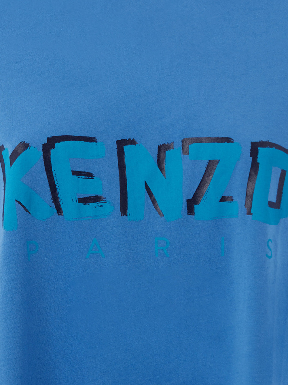 Blaues Baumwoll-T-Shirt mit kontrastierendem Malerei-Logo