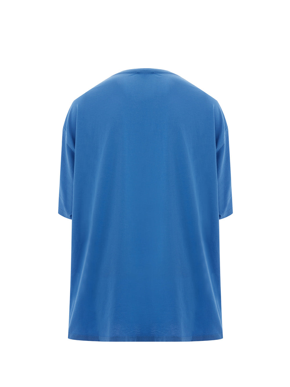 Blaues Baumwoll-T-Shirt mit kontrastierendem Malerei-Logo