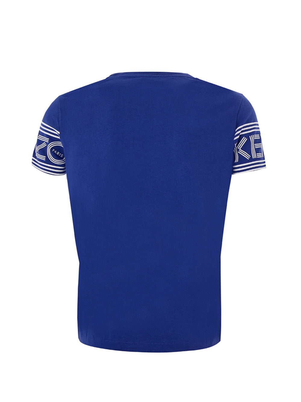Blaues T-Shirt aus Baumwolle mit kontrastierendem Logo auf den Ärmeln
