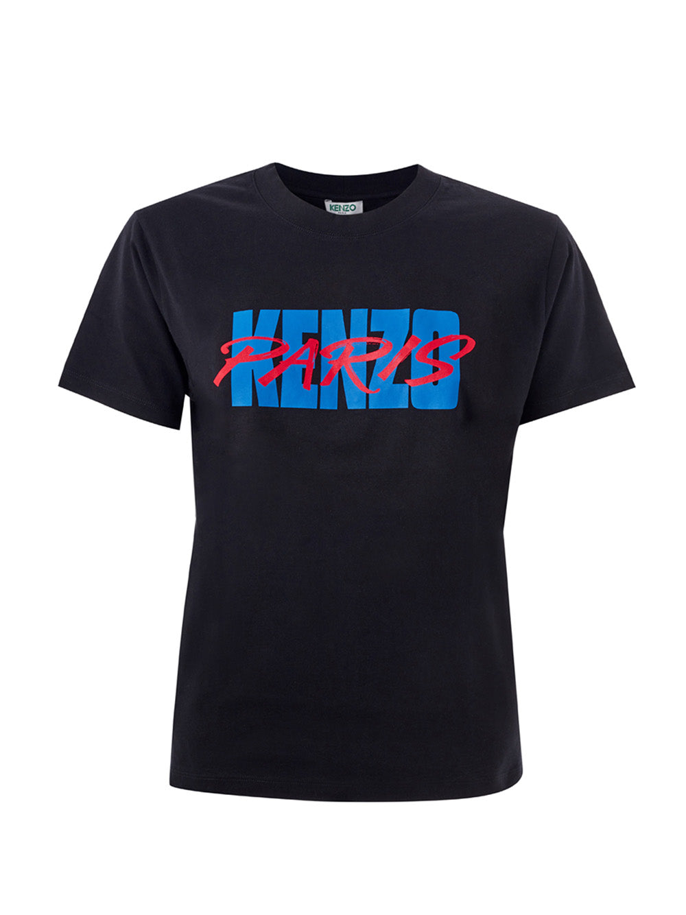 Schwarzes T-Shirt aus Baumwolle mit kontrastierendem Logo auf der Vorderseite