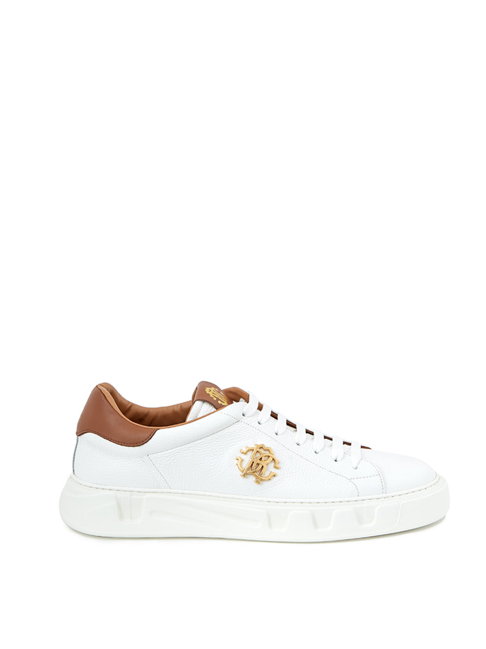 Weiße Leder-Sneakers mit goldenem Logo