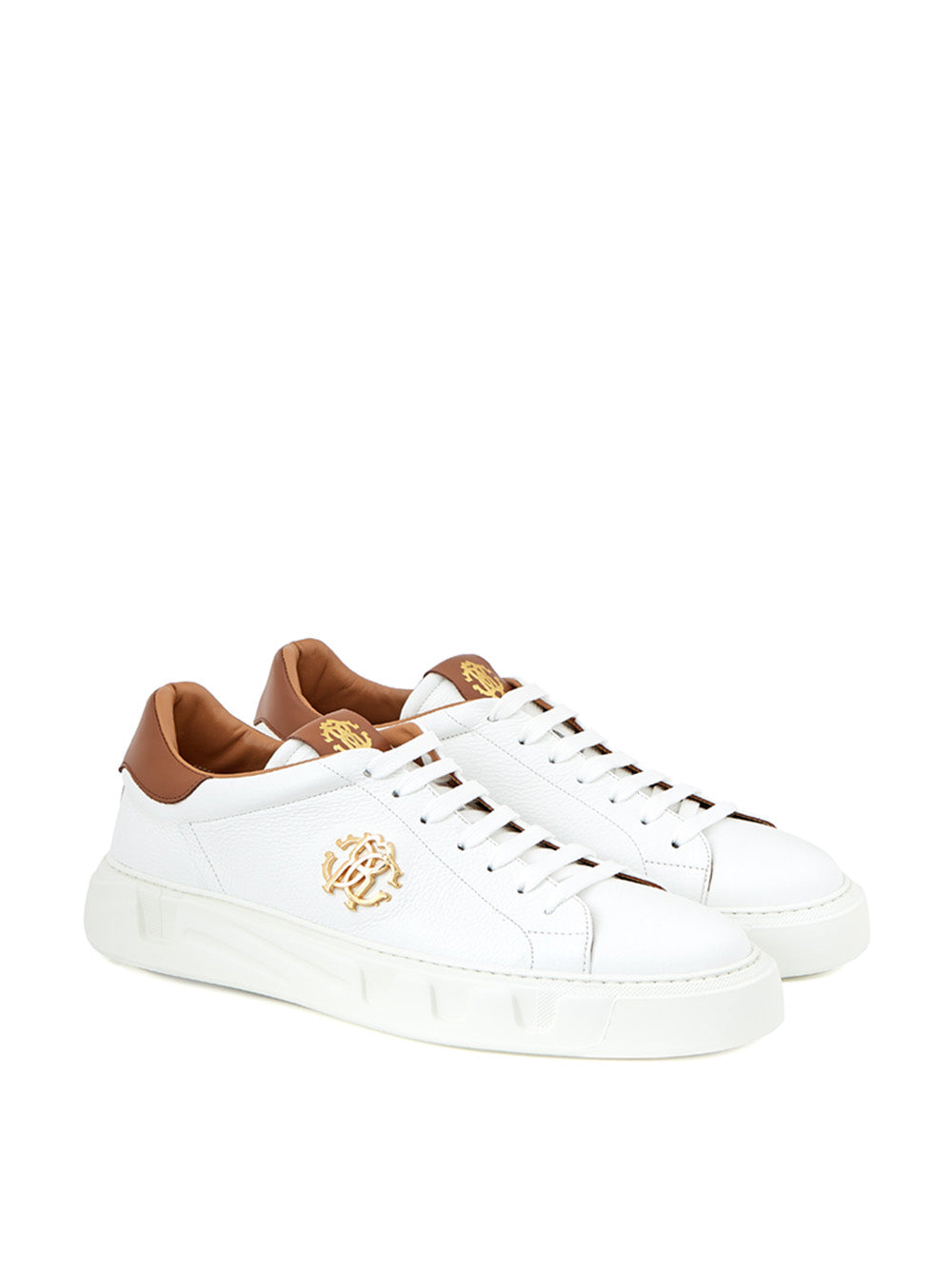 Weiße Leder-Sneakers mit goldenem Logo