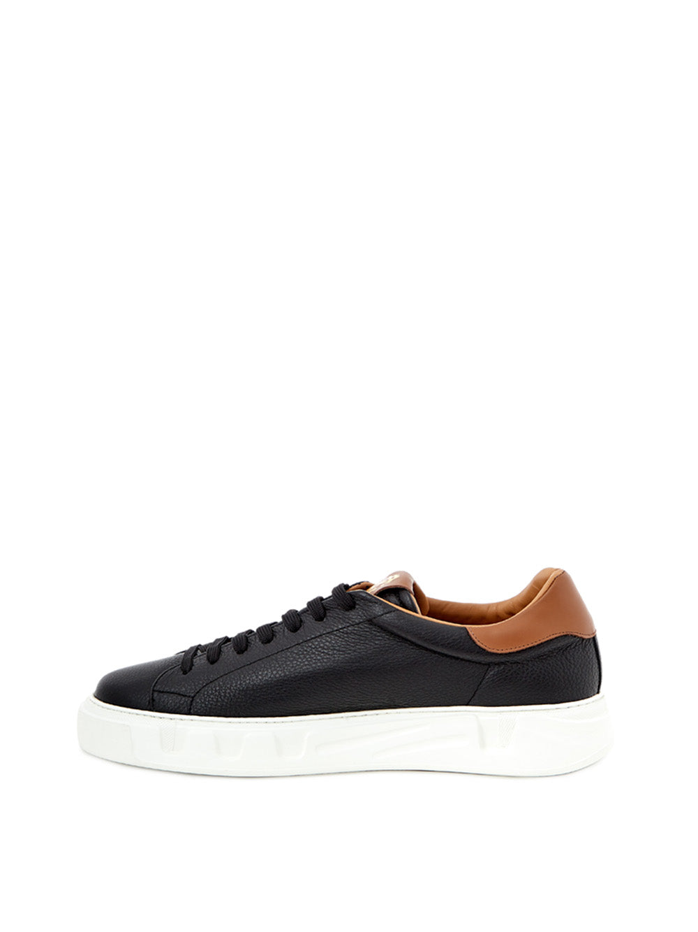 Schwarze Leder-Sneakers mit goldenem Logo