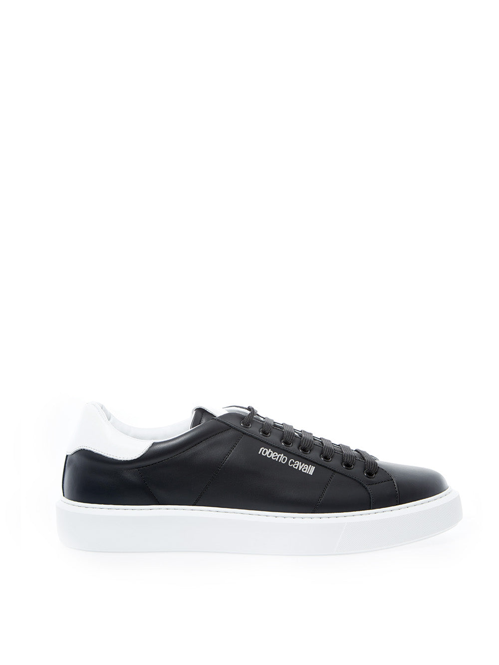 Schwarze Leder-Sneakers mit silbernem Logo