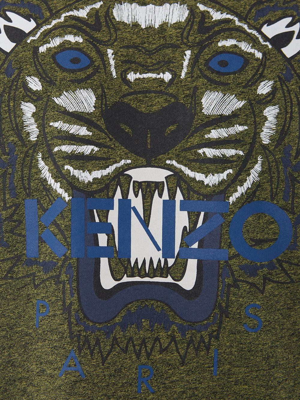 Grünes T-Shirt aus melierter Baumwolle mit Tiger-Print