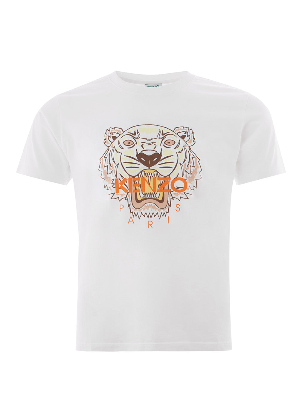 Weißes T-Shirt aus Baumwolle mit orangefarbenem Tiger-Print