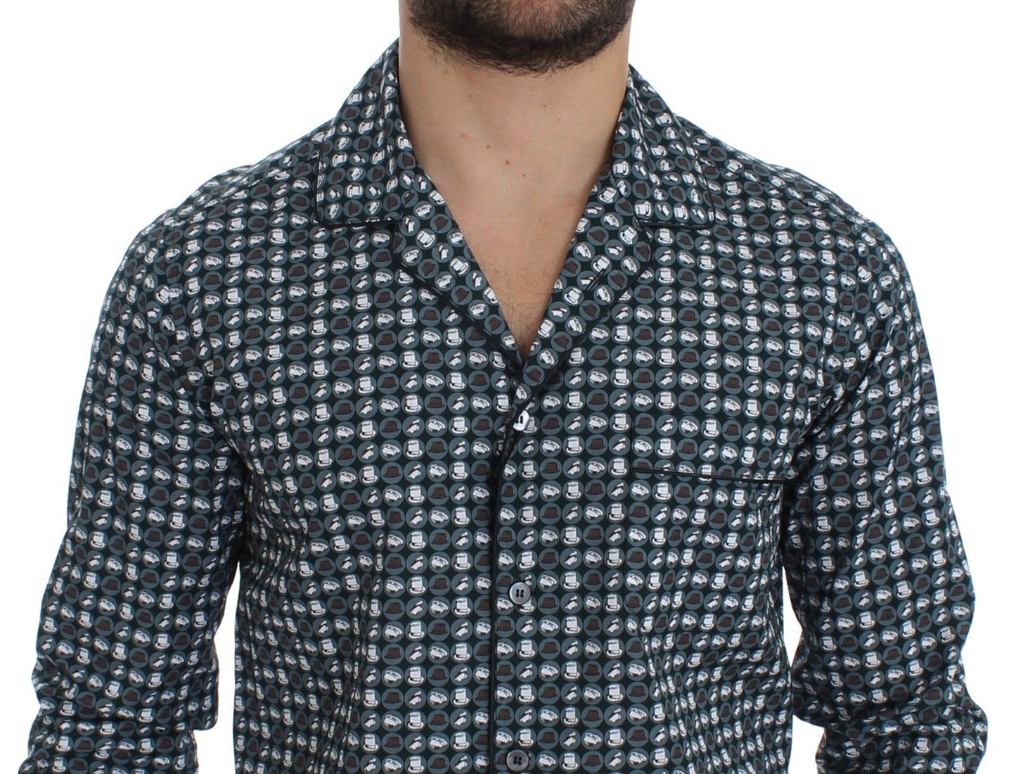 Grüner Hut Druck Baumwolle Pyjama Shirt Nachtwäsche