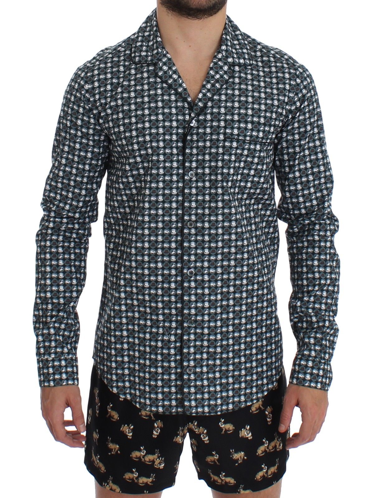 Grüner Hut Druck Baumwolle Pyjama Shirt Nachtwäsche