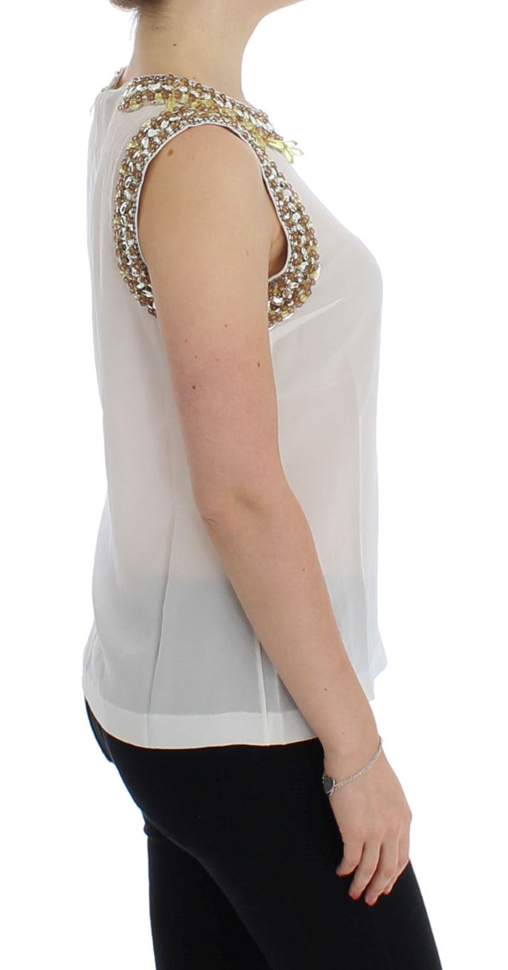 Weißes kristallbesetztes Tanktop
