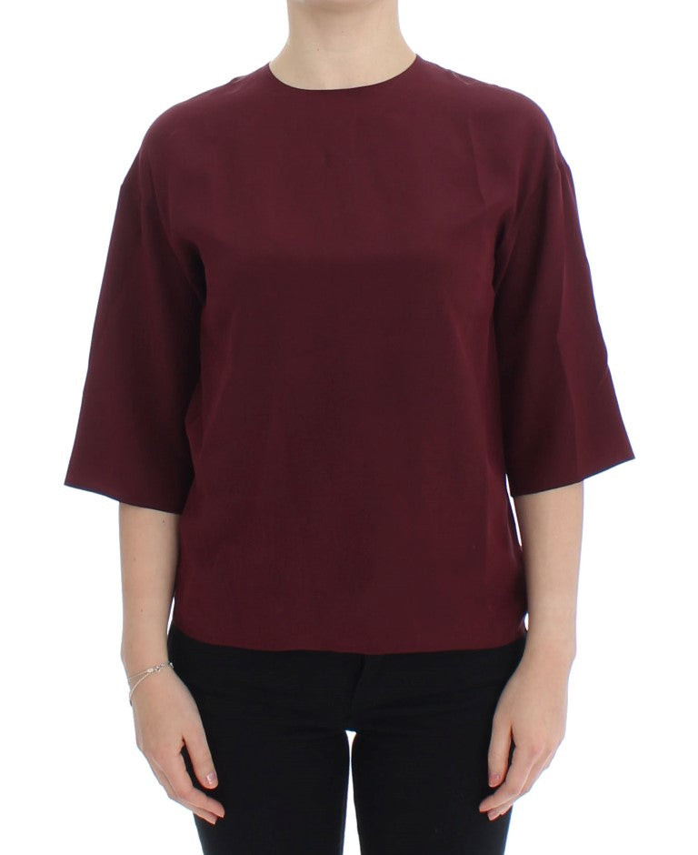 Rote 3/4-Ärmel-Seidenbluse