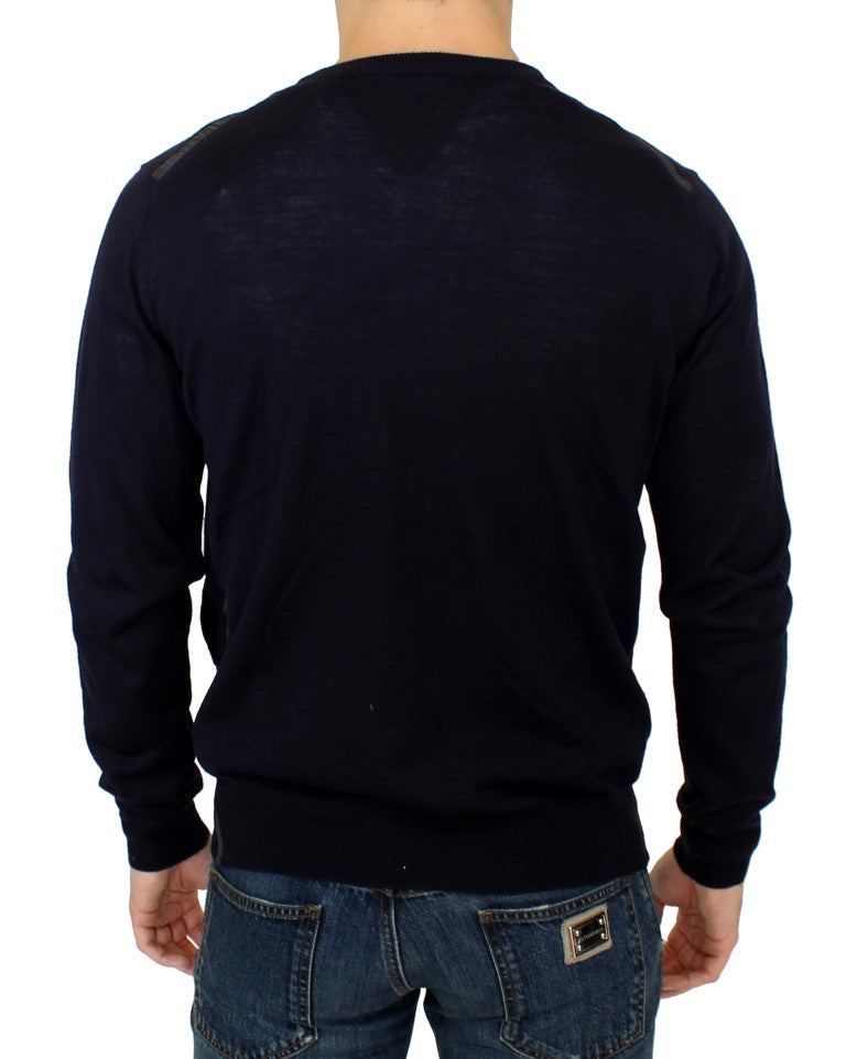 Blauer Strickpullover mit durchgehendem Reißverschluss
