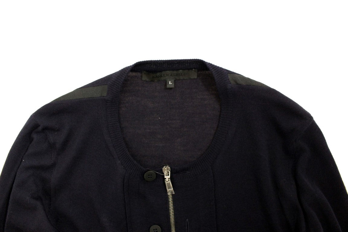 Blauer Strickpullover mit durchgehendem Reißverschluss