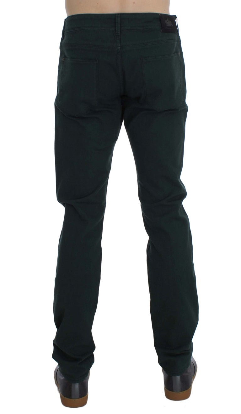 Grüne Baumwoll-Denim Stretch Straight Fit Jeans