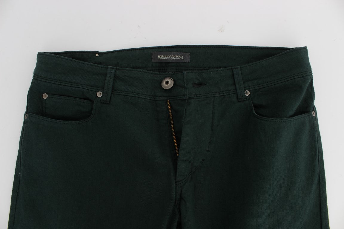 Grüne Baumwoll-Denim Stretch Straight Fit Jeans