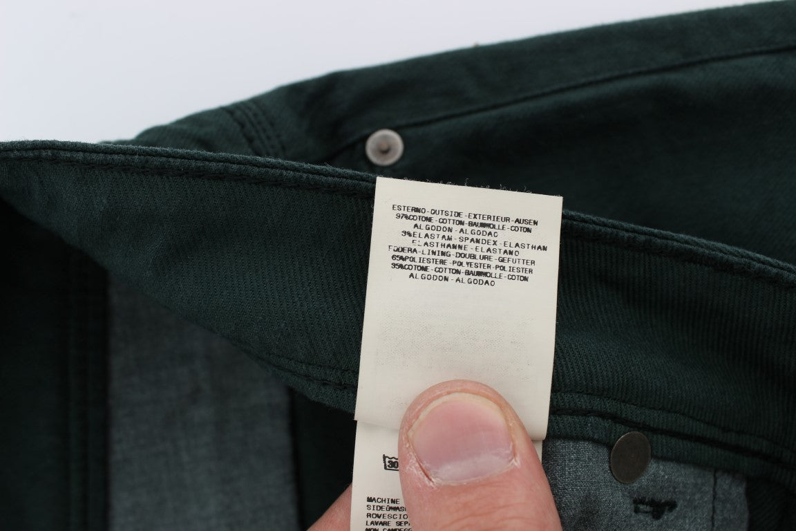 Grüne Baumwoll-Denim Stretch Straight Fit Jeans