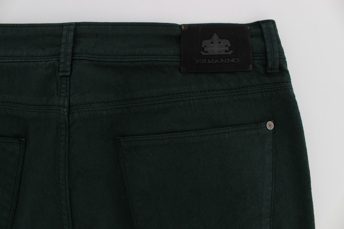 Grüne Baumwoll-Denim Stretch Straight Fit Jeans