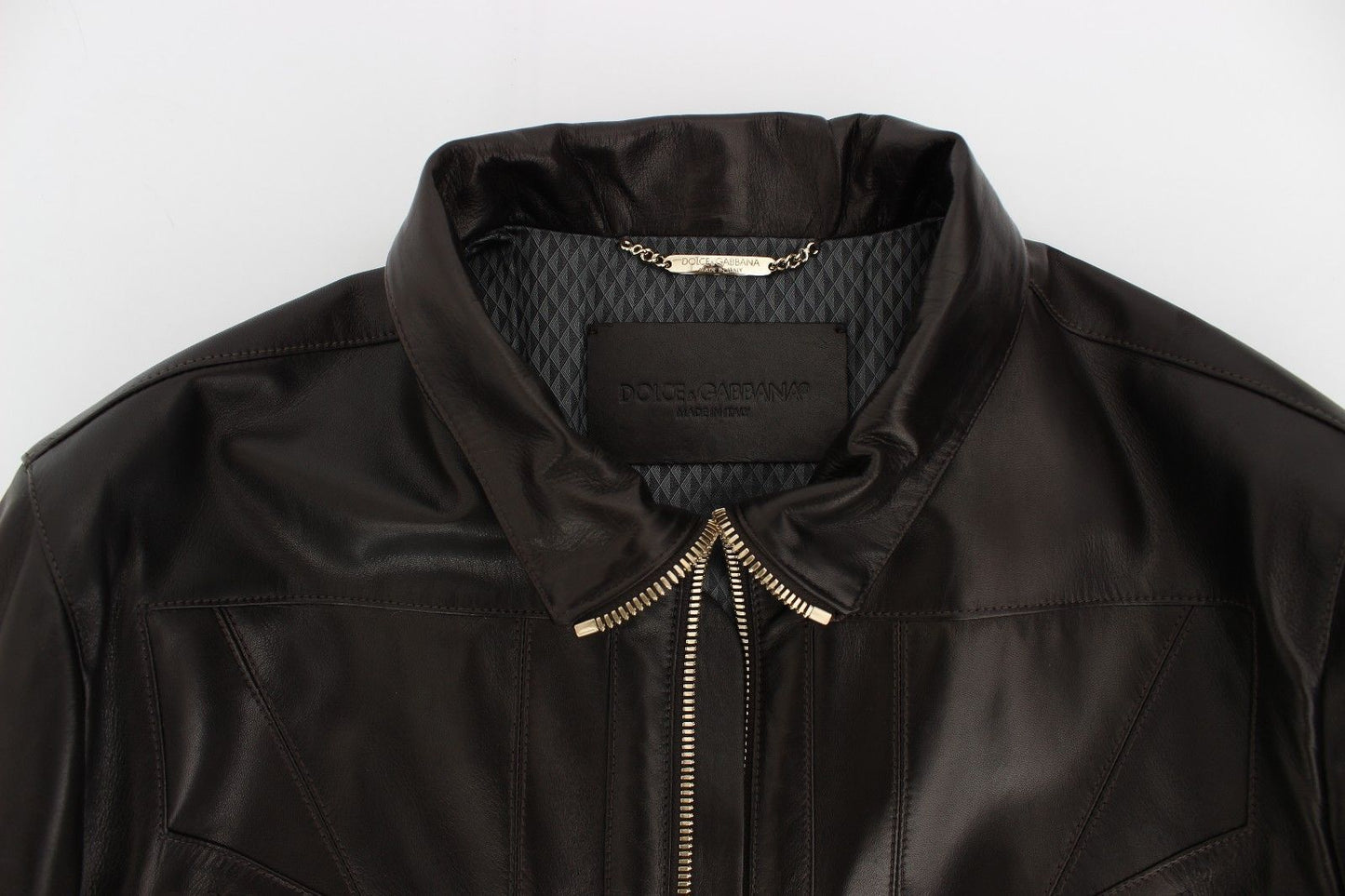 Braune Lammfell-Lederjacke mit Reißverschluss