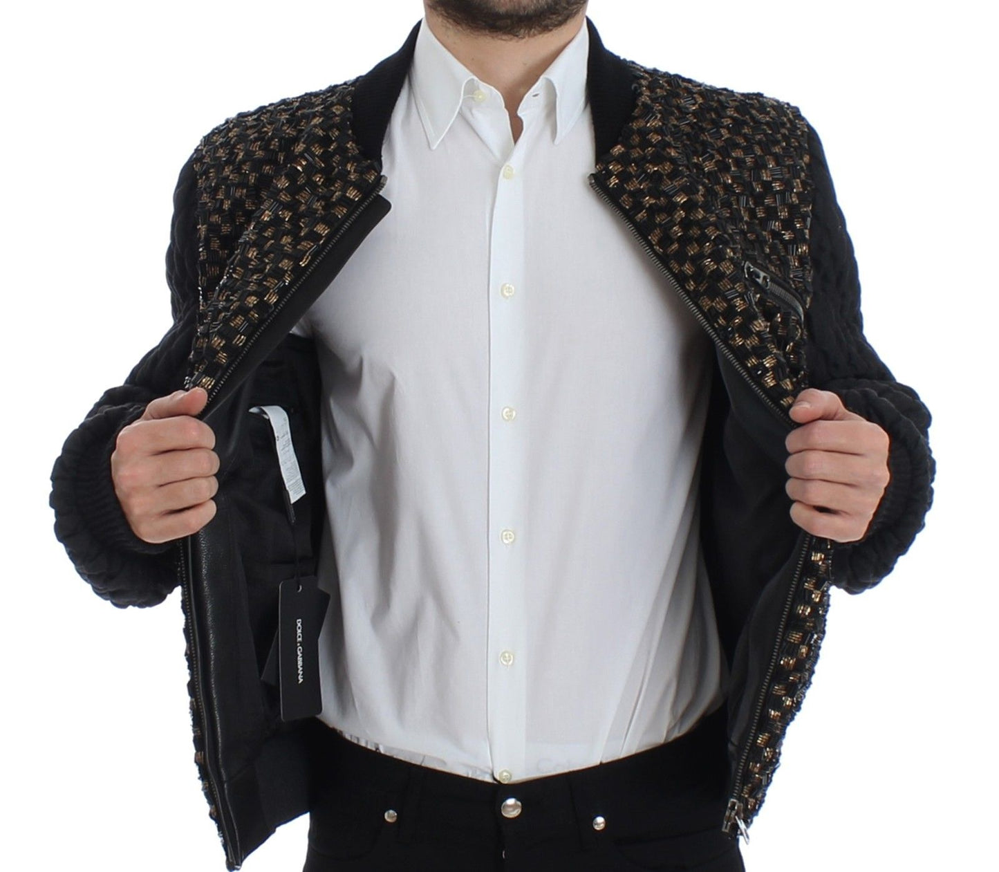 Schwarze Jacke aus Ziegenleder mit Pailletten