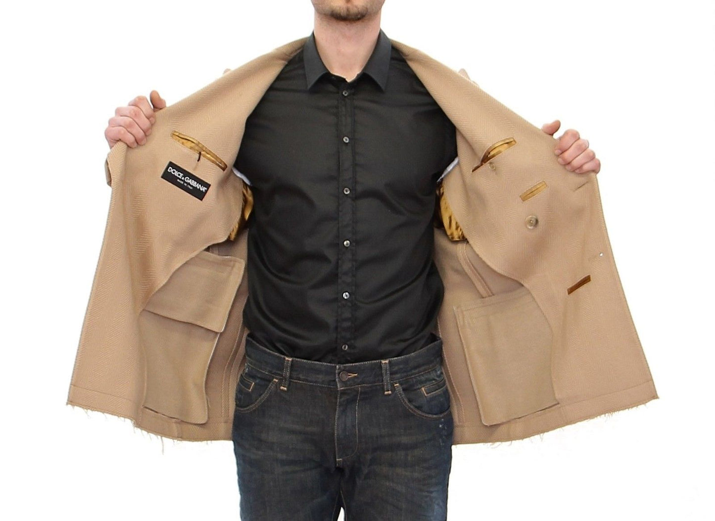 Beige Zweireihige Manteljacke