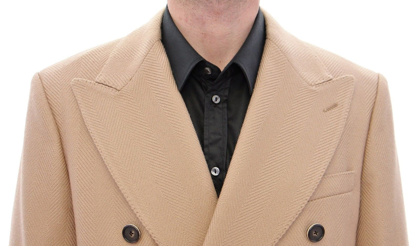 Beige Zweireihige Manteljacke