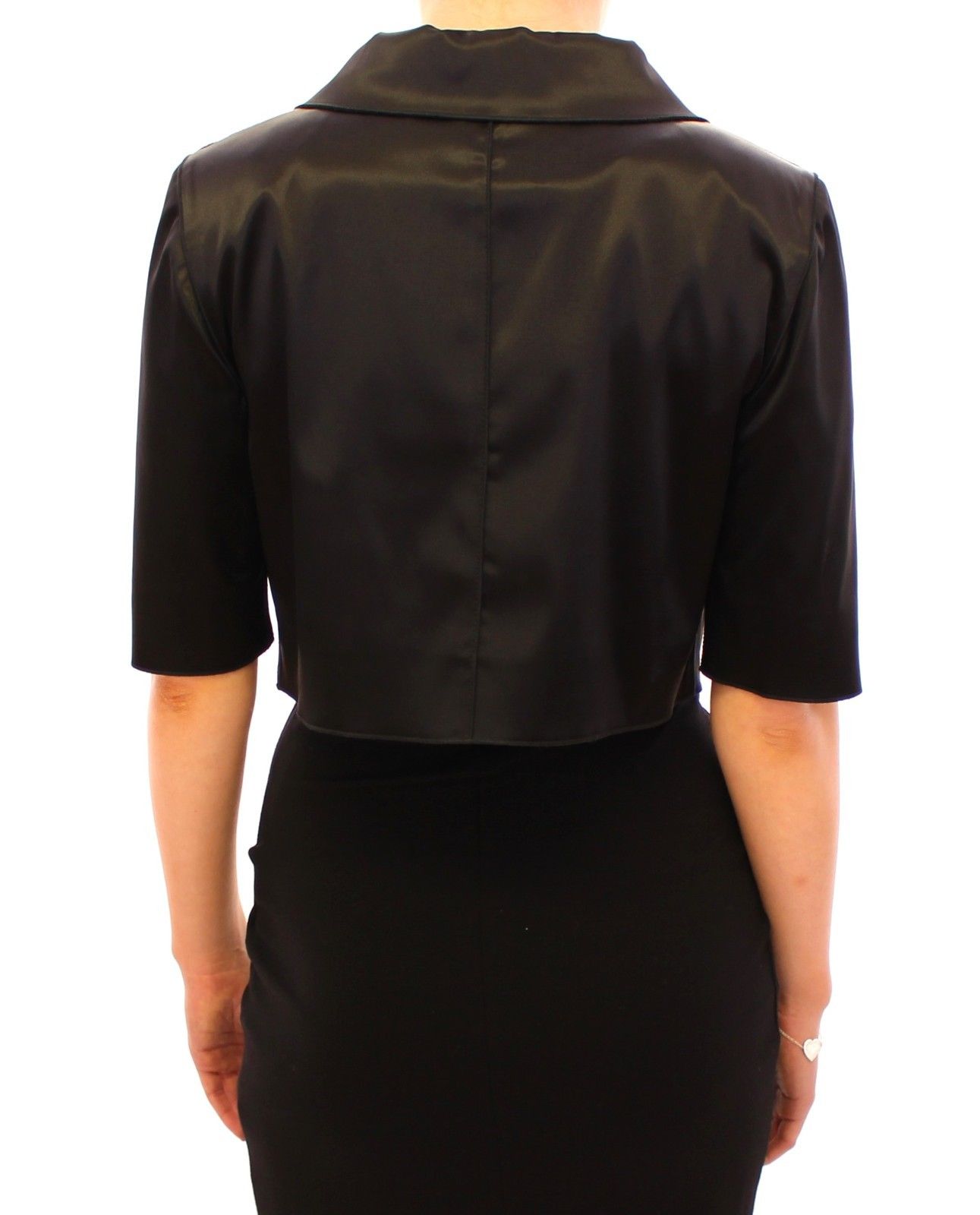 Schwarzer glänzender Stretch Bolero Shrug Jacke