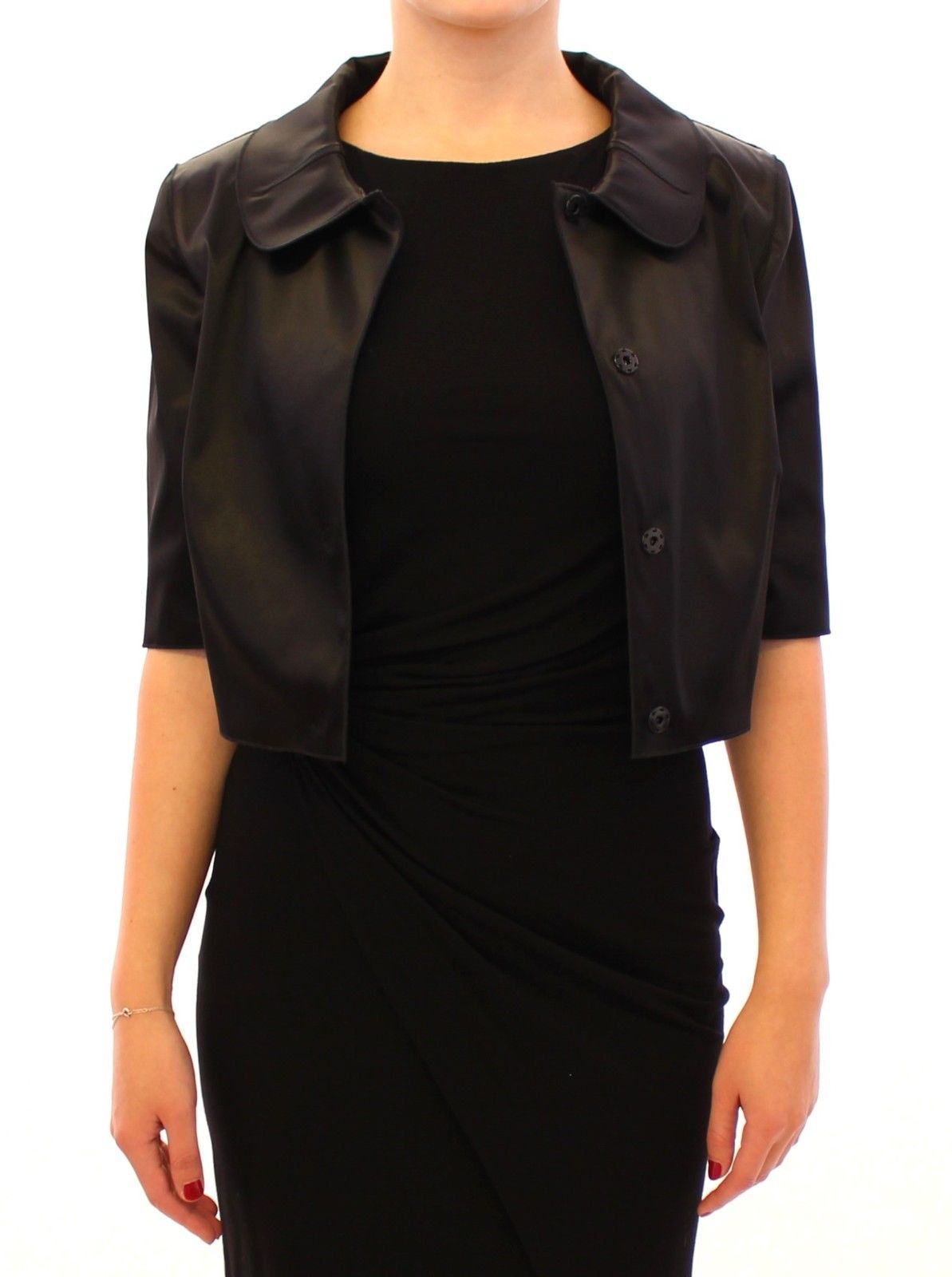 Schwarzer glänzender Stretch Bolero Shrug Jacke