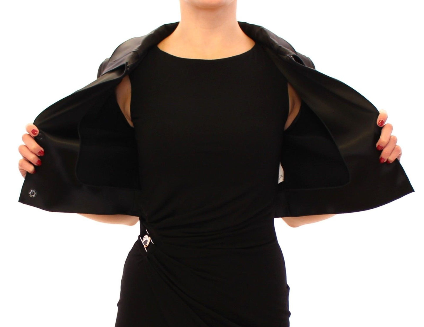 Schwarzer glänzender Stretch Bolero Shrug Jacke