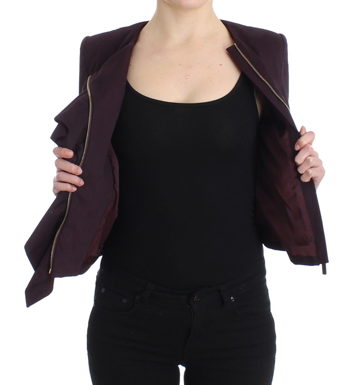 Lila geraffte Jacke Mantel Blazer Kurz