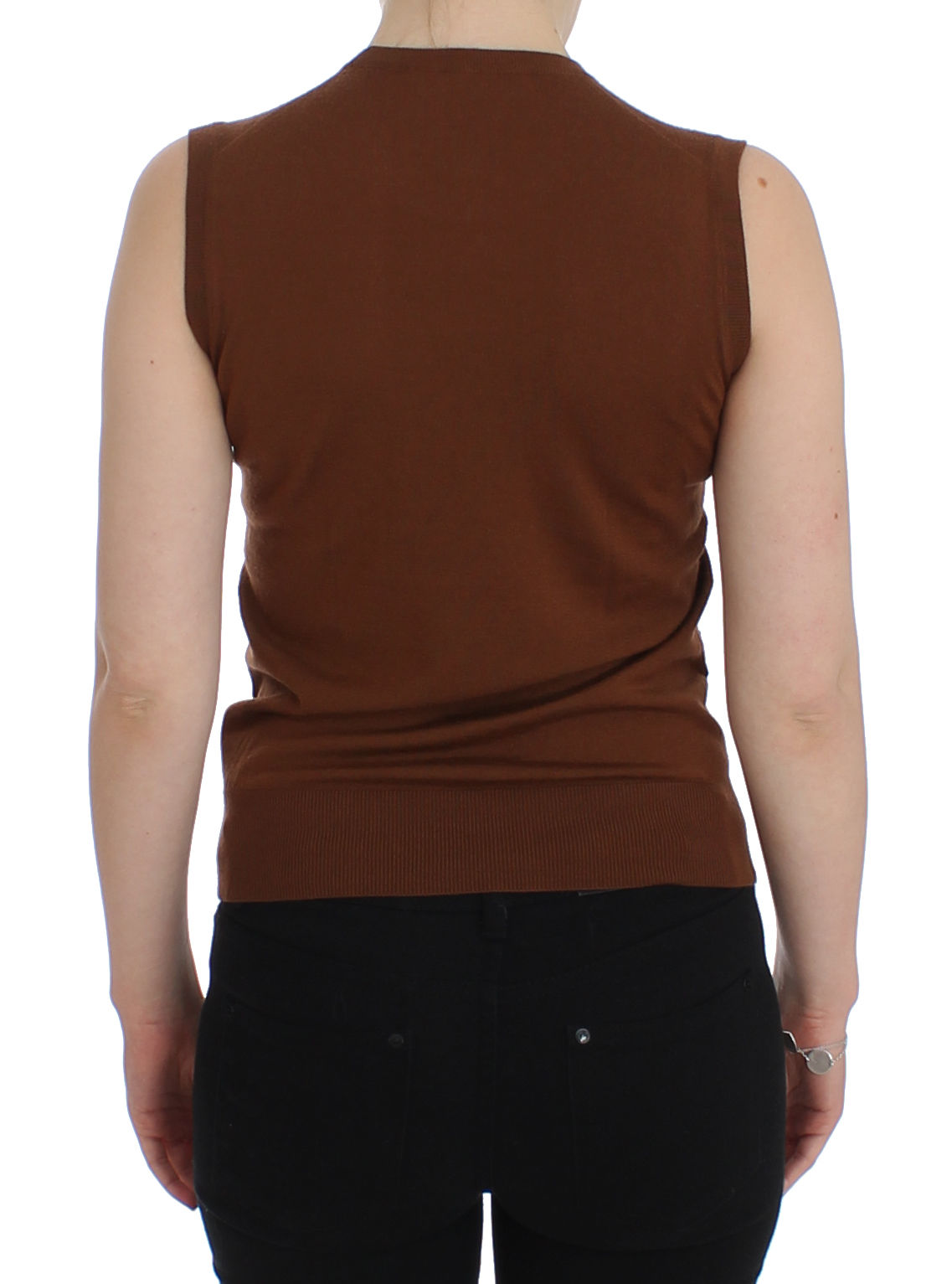Braun Wolle Schwarz Spitze Weste Pullover Top