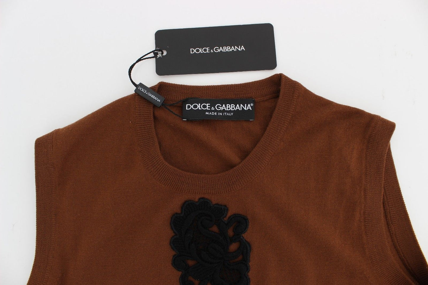 Braun Wolle Schwarz Spitze Weste Pullover Top
