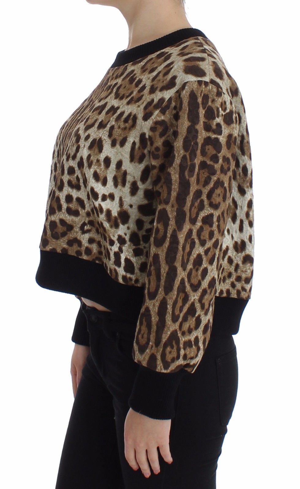 Kurzer Pullover mit Leopardenmuster und Rundhalsausschnitt