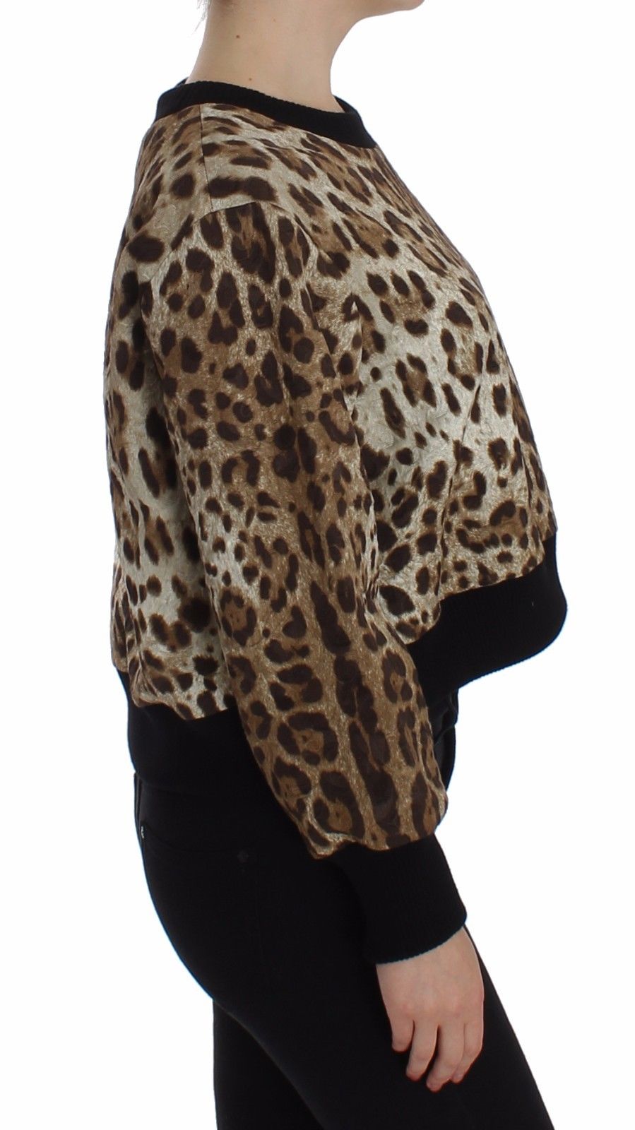 Kurzer Pullover mit Leopardenmuster und Rundhalsausschnitt