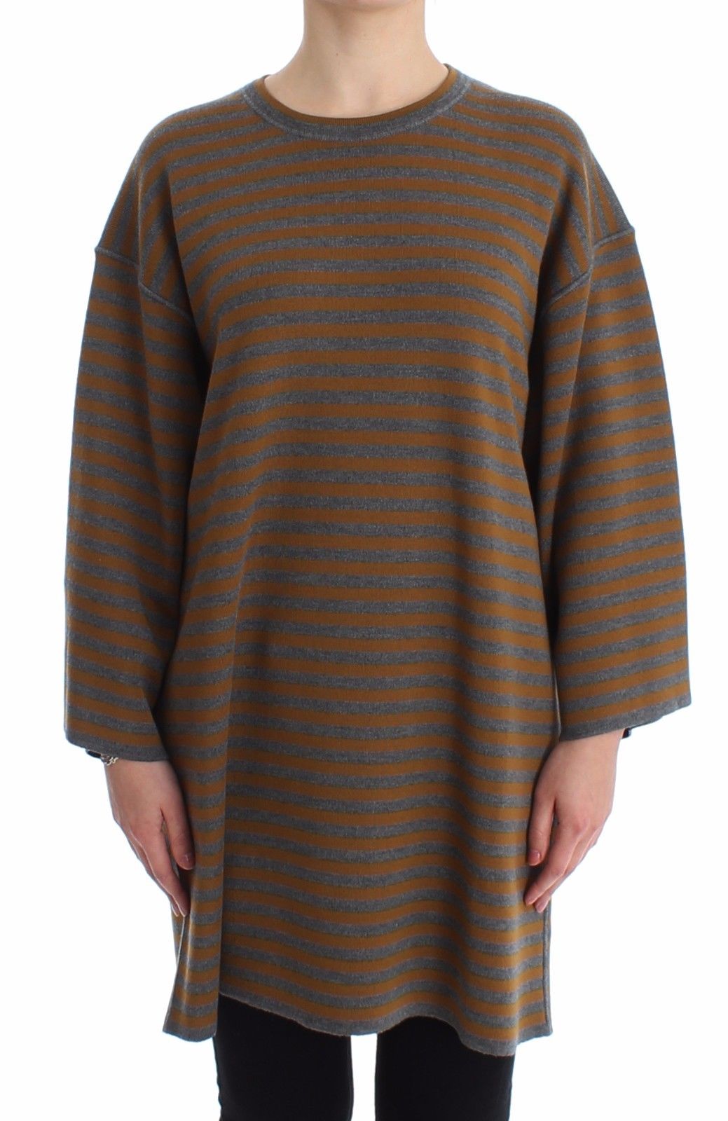 Übergroßes grau-gelb gestreiftes Pullover-Top