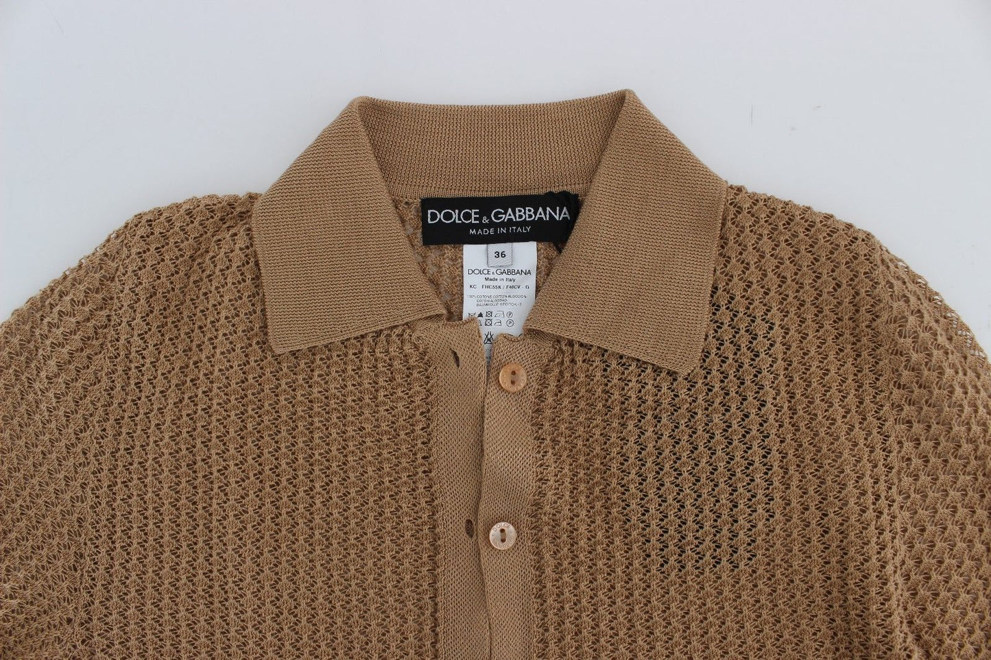 Beige gestrickter Baumwoll-Polo-Strickpullover
