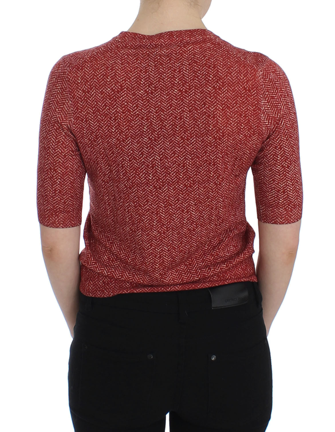 Kurzarm-Pullover aus roter Wolle und Tweed