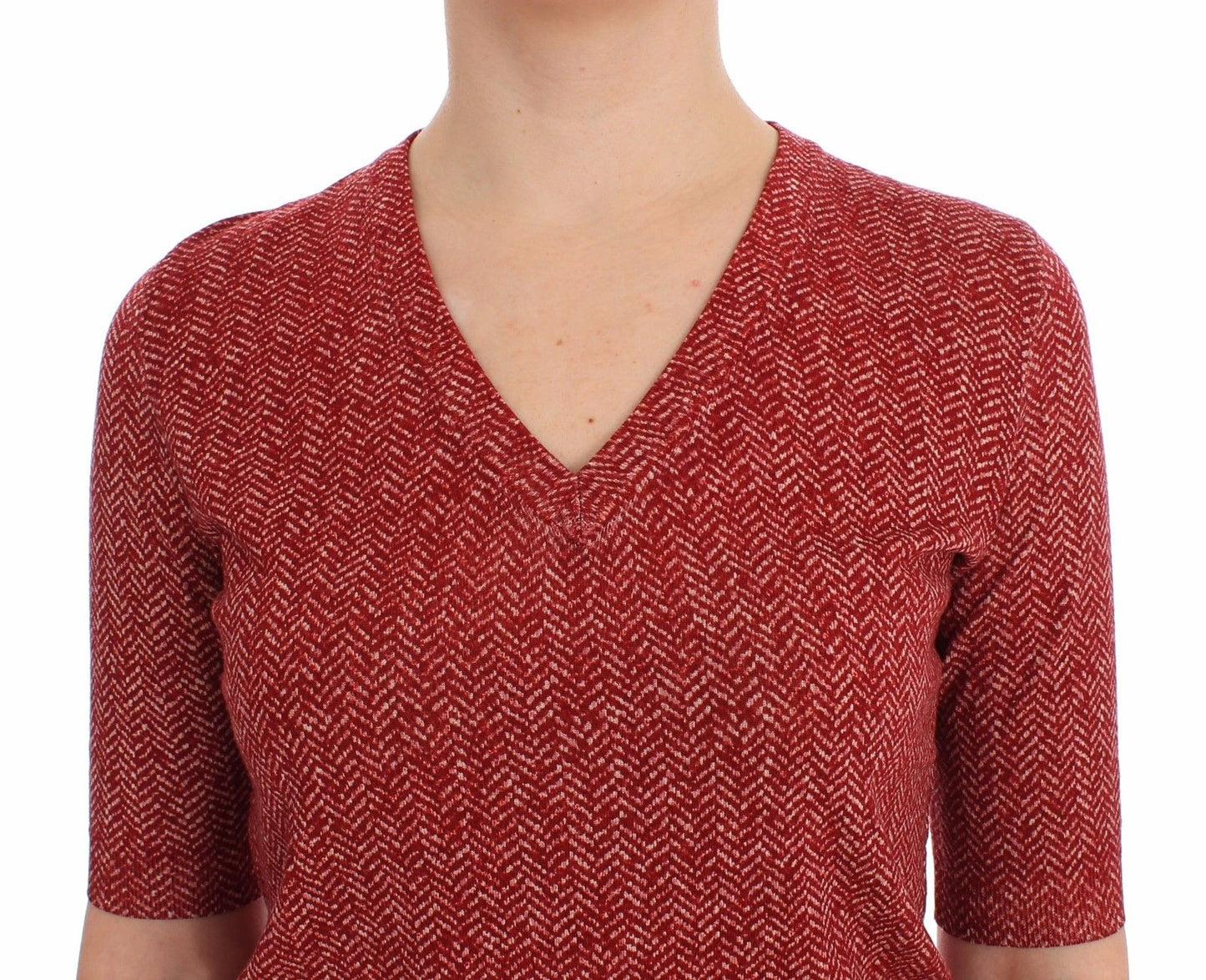 Kurzarm-Pullover aus roter Wolle und Tweed