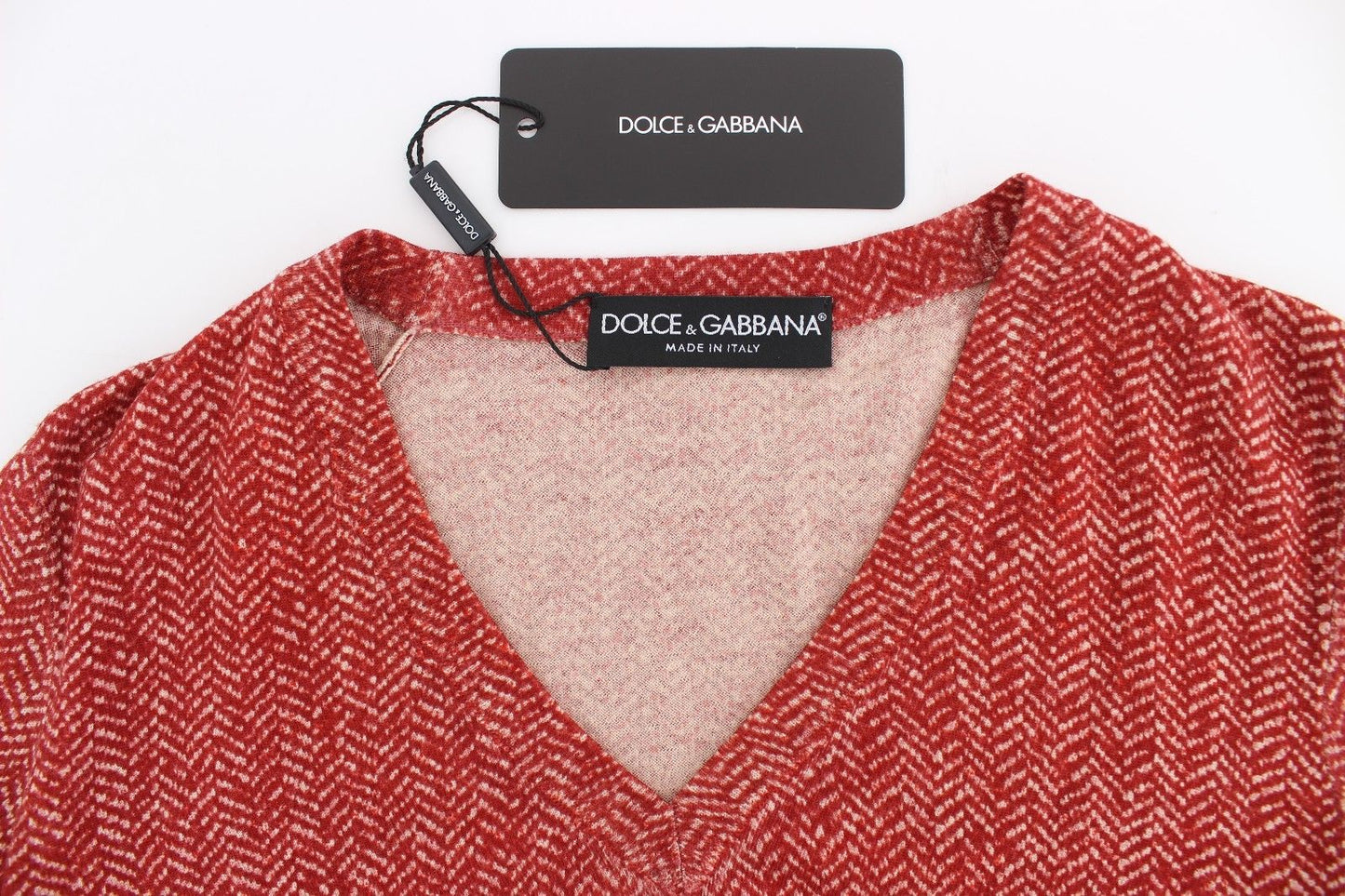 Kurzarm-Pullover aus roter Wolle und Tweed