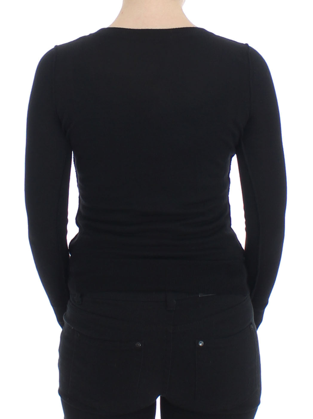 Schwarzer Wollpullover mit Rundhalsausschnitt Pulloveroberteil