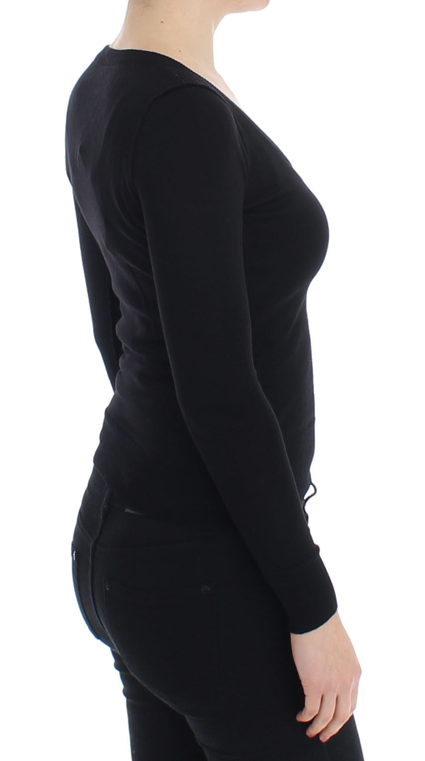 Schwarzer Wollpullover mit Rundhalsausschnitt Pulloveroberteil