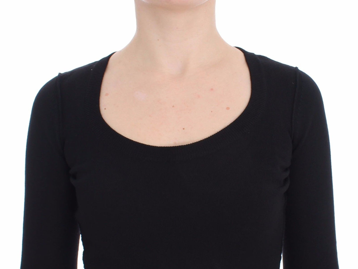 Schwarzer Wollpullover mit Rundhalsausschnitt Pulloveroberteil