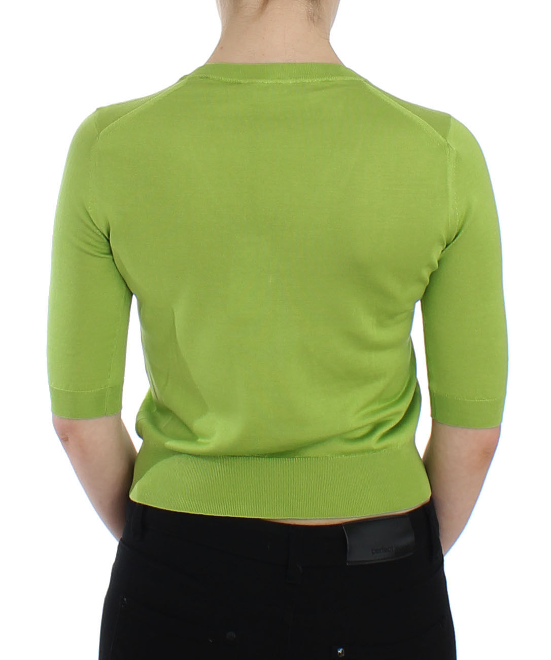 Grünes Wollpullover-Top mit V-Ausschnitt
