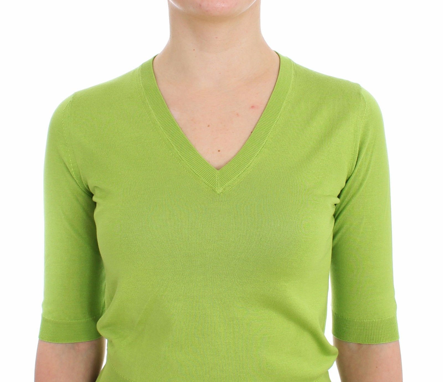 Grünes Wollpullover-Top mit V-Ausschnitt