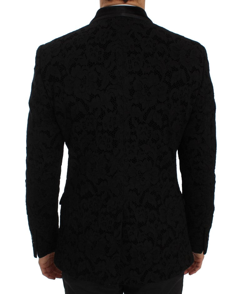 Schwarze geblümte Ricamo Slim Blazer Jacke