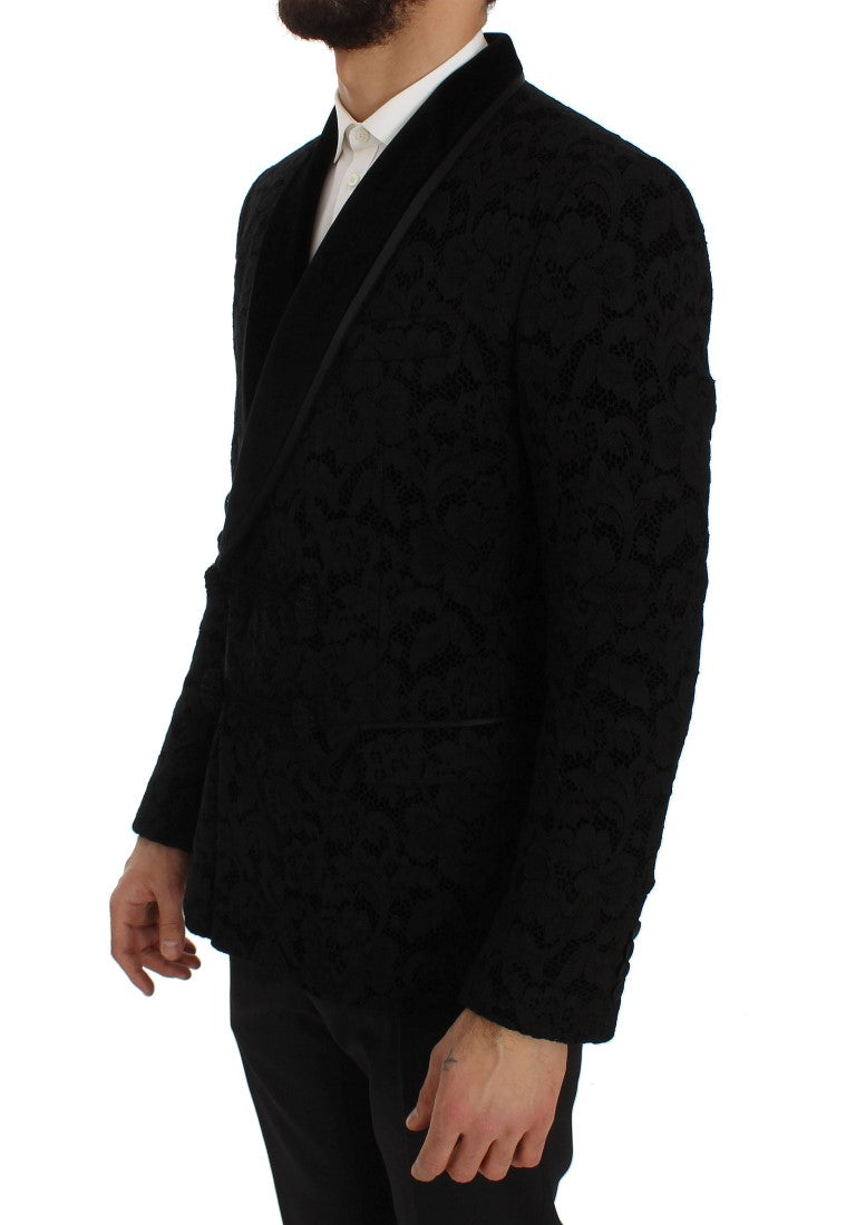Schwarze geblümte Ricamo Slim Blazer Jacke