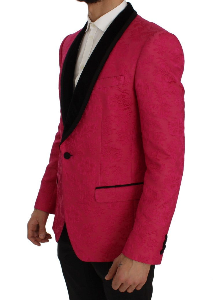 Rosa Brokatjacke mit Blumenmuster und schmalem Blazer