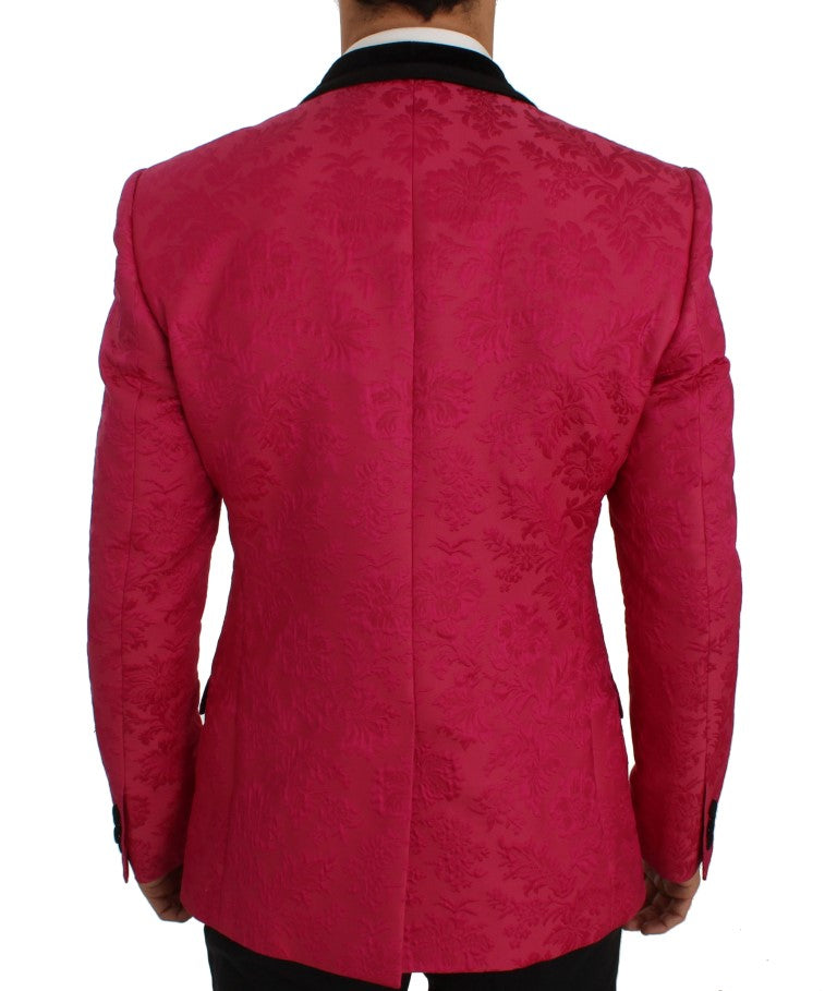 Rosa Brokatjacke mit Blumenmuster und schmalem Blazer