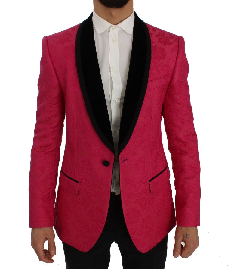 Rosa Brokatjacke mit Blumenmuster und schmalem Blazer